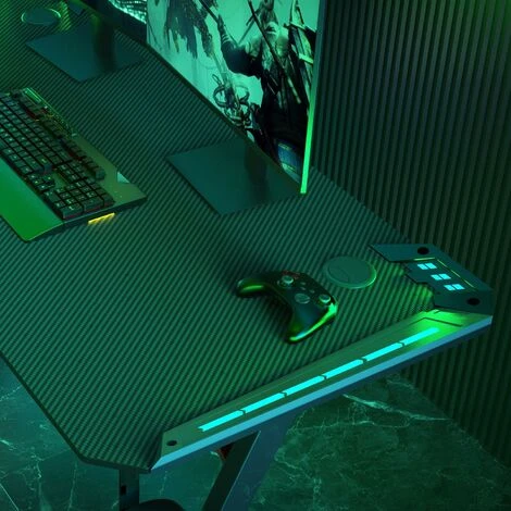 Neo Gaming Desk LED Computer Racing Table With Cup Holder Headphone Hook Cable Management 3 Neo Gaming Desk LED Computer Racing Table With Cup Holder Headphone Hook Cable Management - Image 3