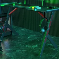 Neo Gaming Desk LED Computer Racing Table With Cup Holder Headphone Hook Cable Management 8 Neo Gaming Desk LED Computer Racing Table With Cup Holder Headphone Hook Cable Management -Office Furniture Store 92354314 4