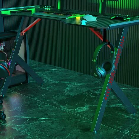 Neo Gaming Desk LED Computer Racing Table With Cup Holder Headphone Hook Cable Management 4 Neo Gaming Desk LED Computer Racing Table With Cup Holder Headphone Hook Cable Management - Image 4