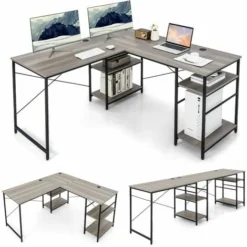 L-Shaped Corner Computer Desk Study Writing Desk Workstation With Storage Shelf