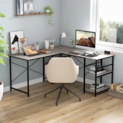 L-Shaped Corner Computer Desk Study Writing Desk Workstation With Storage Shelf -Office Furniture Store 92592250 4