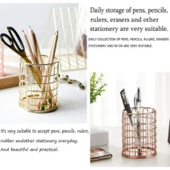 Pieces Iron Round Pen Holder Round Hollow Pen Holder Desk Pencil Cup Stand Organizer Makeup Brush Container For Storage Holder For Makeup Pens And Brushes -Office Furniture Store 92864609 3