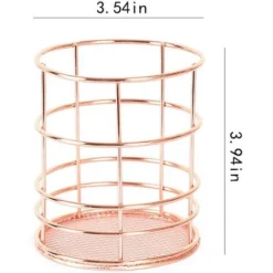 Utensil Holder, Hollow Iron Cutlery Dish Rack Utensil Holder Pen Holder Rose Gold Pencil Pot For Pens And Other Utensils Accessories (Round) -Office Furniture Store 92866418 3