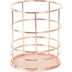 Utensil Holder, Hollow Iron Cutlery Dish Rack Utensil Holder Pen Holder Rose Gold Pencil Pot For Pens And Other Utensils Accessories (Round) -Office Furniture Store 92866418 4