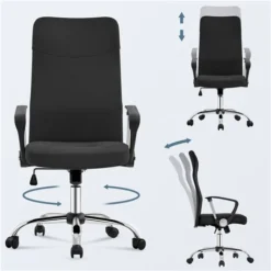 Yaheetech High Back Fabric Office Chair Adjustable Swivel Chair, Black -Office Furniture Store 92910472 5