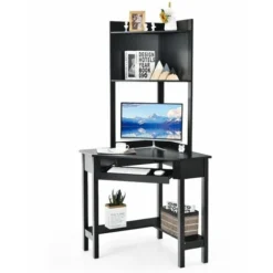 Corner Computer Desk W/ Hutch Space-saving Study Workstation Top Shelf Storage