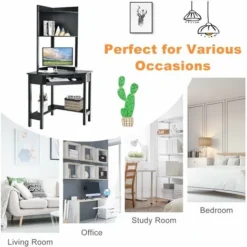 Corner Computer Desk W/ Hutch Space-saving Study Workstation Top Shelf Storage -Office Furniture Store 92916565 5