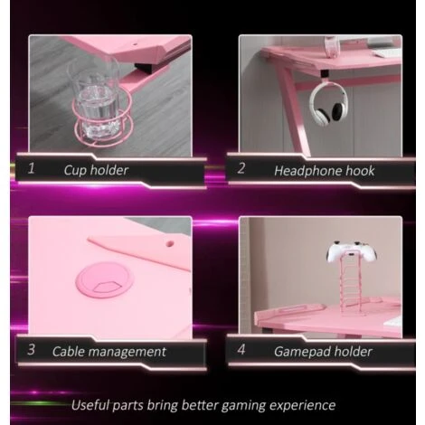 Girls Gaming Desk Pink Racing Computer Workstation Kids Home Office Study Table 2 Girls Gaming Desk Pink Racing Computer Workstation Kids Home Office Study Table - Image 2