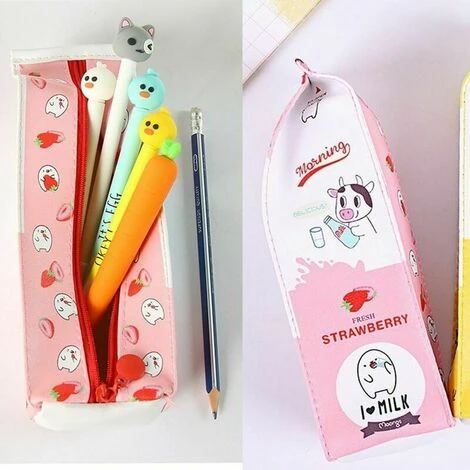 Cute Milk Shaped Pencil Case Children's Creative Cartoon Pen Bag, Waterproof PU Leather Zipper Storage Bag (pink), 2 Cute Milk Shaped Pencil Case Children's Creative Cartoon Pen Bag, Waterproof PU Leather Zipper Storage Bag (pink), - Image 2