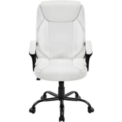Yaheetech High Back Executive Office Chair With Faux Leather Upholstered Seat & Arms, White
