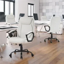 Yaheetech High Back Executive Office Chair With Faux Leather Upholstered Seat & Arms, White -Office Furniture Store 96350775 3