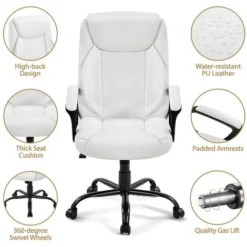 Yaheetech High Back Executive Office Chair With Faux Leather Upholstered Seat & Arms, White -Office Furniture Store 96350775 4