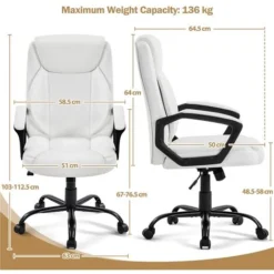 Yaheetech High Back Executive Office Chair With Faux Leather Upholstered Seat & Arms, White -Office Furniture Store 96350775 5