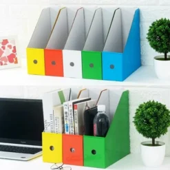 5 Pack Magazine Rack Cardboard Box Pre-Folded With Sticker Storage Box For School Office Housing Storage Box For Book Notebook Document Easy To Assemble Store (Multicolor) -Office Furniture Store 96365021 4