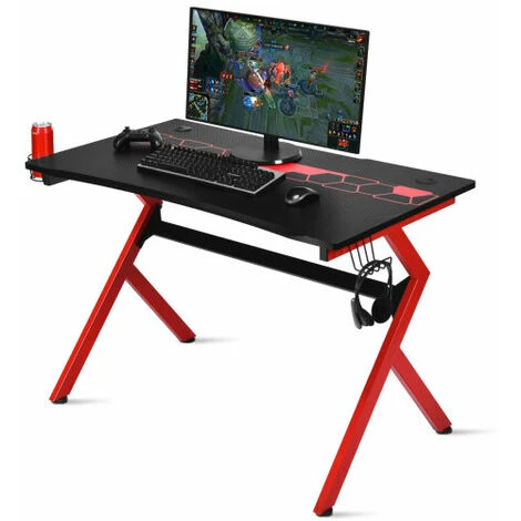 Fiber Gaming Desk R-Shaped Ergonomic Computer Table W/Cup Holder 1 Fiber Gaming Desk R-Shaped Ergonomic Computer Table W/Cup Holder