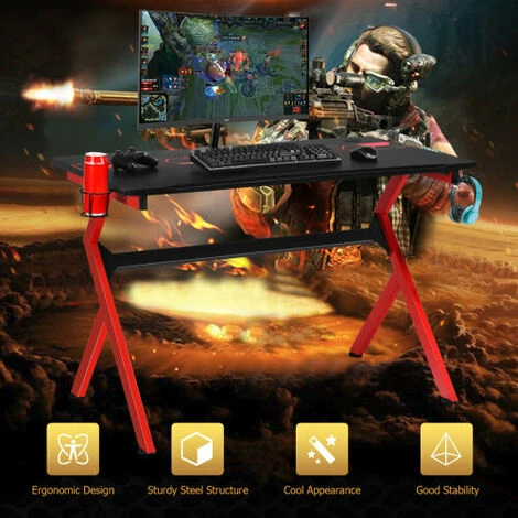 Fiber Gaming Desk R-Shaped Ergonomic Computer Table W/Cup Holder 2 Fiber Gaming Desk R-Shaped Ergonomic Computer Table W/Cup Holder - Image 2
