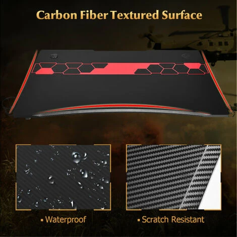 Fiber Gaming Desk R-Shaped Ergonomic Computer Table W/Cup Holder 3 Fiber Gaming Desk R-Shaped Ergonomic Computer Table W/Cup Holder - Image 3