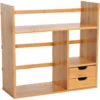 HOMCOM Desk Organiser Desktop Bookshelf 180 Degree Rotatable 2 Drawers Bamboo