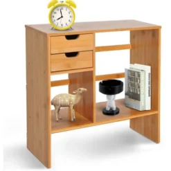HOMCOM Desk Organiser Desktop Bookshelf 180 Degree Rotatable 2 Drawers Bamboo -Office Furniture Store 9673296 4