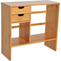 HOMCOM Desk Organiser Desktop Bookshelf 180 Degree Rotatable 2 Drawers Bamboo -Office Furniture Store 9673296 5