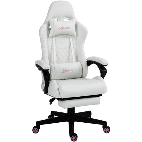 Vinsetto Racing Gaming Chair PVC Leather Gamer Recliner Home Office, White 1 Vinsetto Racing Gaming Chair PVC Leather Gamer Recliner Home Office, White