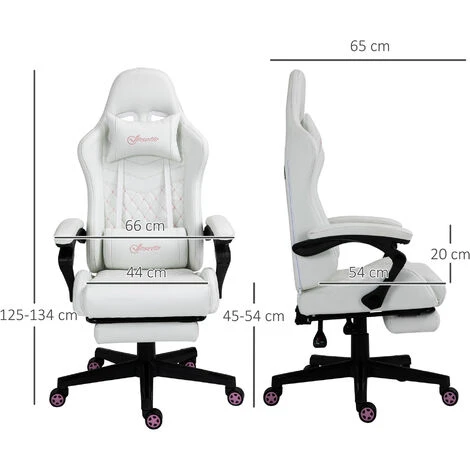 Vinsetto Racing Gaming Chair PVC Leather Gamer Recliner Home Office, White 2 Vinsetto Racing Gaming Chair PVC Leather Gamer Recliner Home Office, White - Image 2