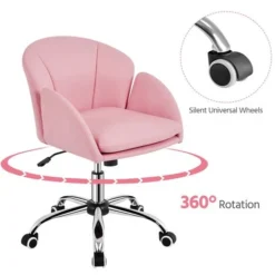 Yaheetech Rolling Desk Chair Office Chair For Home/Office, Simple Pink -Office Furniture Store 97390894 5