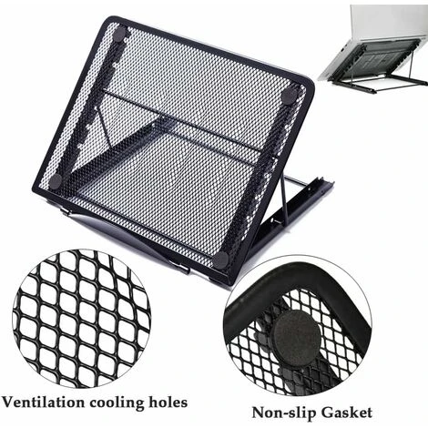 Laptop Stand, Aluminum Foldable Laptop Stand, Adjustable Laptop Stand, Ventilated Laptop Stand With Rubber Pad For Laptop, Tablet, Cell Phone, Black 3 Laptop Stand, Aluminum Foldable Laptop Stand, Adjustable Laptop Stand, Ventilated Laptop Stand With Rubber Pad For Laptop, Tablet, Cell Phone, Black - Image 3