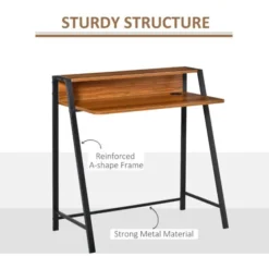 HOMCOM 2-Tier Storage Computer Workstation With Shelf, Metal Frame Walnut -Office Furniture Store 9843036 5