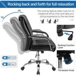 Yaheetech High Back Office Chair PU Leather Desk Chair, Black -Office Furniture Store 98437886 3