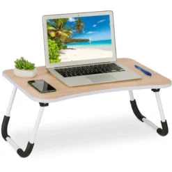 Relaxdays Lap Desk, For Bed & Sofa, Folding Laptop Tray, HWD: 26 X 63 X 40 Cm, MDF & Iron, Notebook Table, Natural
