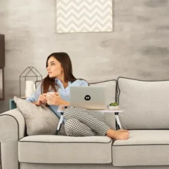 Relaxdays Lap Desk, For Bed & Sofa, Folding Laptop Tray, HWD: 26 X 63 X 40 Cm, MDF & Iron, Notebook Table, Natural -Office Furniture Store 98543798 3