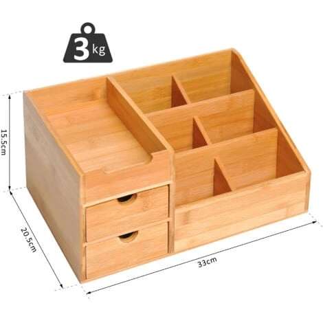 HOMCOM Organiser Holder Multi-Function Storage Caddy Drawers Natural Bamboo 2 HOMCOM Organiser Holder Multi-Function Storage Caddy Drawers Natural Bamboo - Image 2