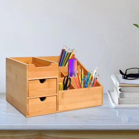HOMCOM Organiser Holder Multi-Function Storage Caddy Drawers Natural Bamboo 3 HOMCOM Organiser Holder Multi-Function Storage Caddy Drawers Natural Bamboo - Image 3