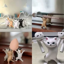 5 Pieces Dancing Cat Coffin Ornament, Funny Cat Pen Holder, Interesting Gifts, PVC, Cat Pen Holder Stand, Creative, Portable Cat Model Ornaments, For Decoration-Get Rich -Office Furniture Store 98818658 5