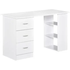 HOMCOM 120cm Computer Desk PC Table Workstation W/ 3 Shelf & Drawers White
