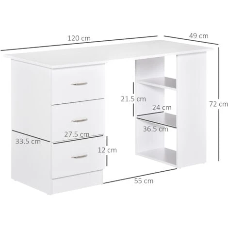 HOMCOM 120cm Computer Desk PC Table Workstation W/ 3 Shelf & Drawers White 2 HOMCOM 120cm Computer Desk PC Table Workstation W/ 3 Shelf & Drawers White - Image 2