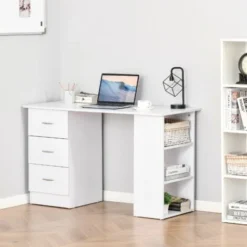 HOMCOM 120cm Computer Desk PC Table Workstation W/ 3 Shelf & Drawers White 7 HOMCOM 120cm Computer Desk PC Table Workstation W/ 3 Shelf & Drawers White -Office Furniture Store 9893159 3