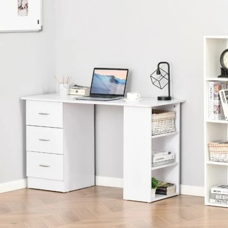 HOMCOM 120cm Computer Desk PC Table Workstation W/ 3 Shelf & Drawers White 3 HOMCOM 120cm Computer Desk PC Table Workstation W/ 3 Shelf & Drawers White - Image 3