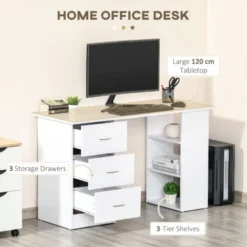 HOMCOM 120cm Computer Desk PC Table Workstation W/ 3 Shelf & Drawers White 8 HOMCOM 120cm Computer Desk PC Table Workstation W/ 3 Shelf & Drawers White -Office Furniture Store 9893159 4