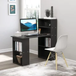 HOMCOM 120cm Modern Computer Desk Bookshelf Writing Table Workstation Black -Office Furniture Store 9893163 3