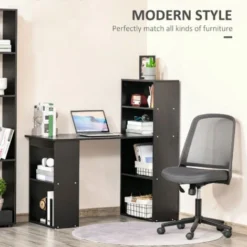 HOMCOM 120cm Modern Computer Desk Bookshelf Writing Table Workstation Black -Office Furniture Store 9893163 4