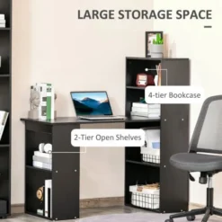 HOMCOM 120cm Modern Computer Desk Bookshelf Writing Table Workstation Black -Office Furniture Store 9893163 5