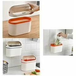 Moon-Hanging Mini Orange Waste Paper Bin With Lid Kitchen Wall Mounted Paper Basket -Office Furniture Store 99509691 5
